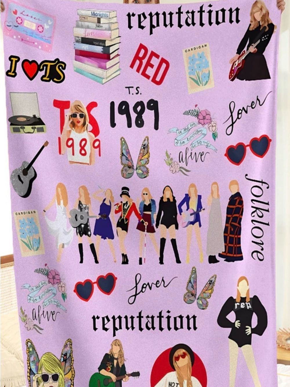 Taylor Swift Lavender Graphic Throw Blanket - Purple, Red, Black